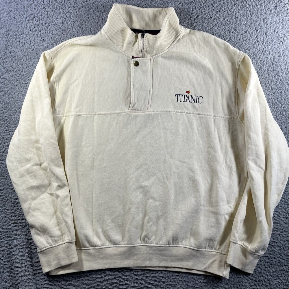Titanic Museum Attraction Quarter Zip Sweatshirt Mens XL Cream Yellow Star Line
